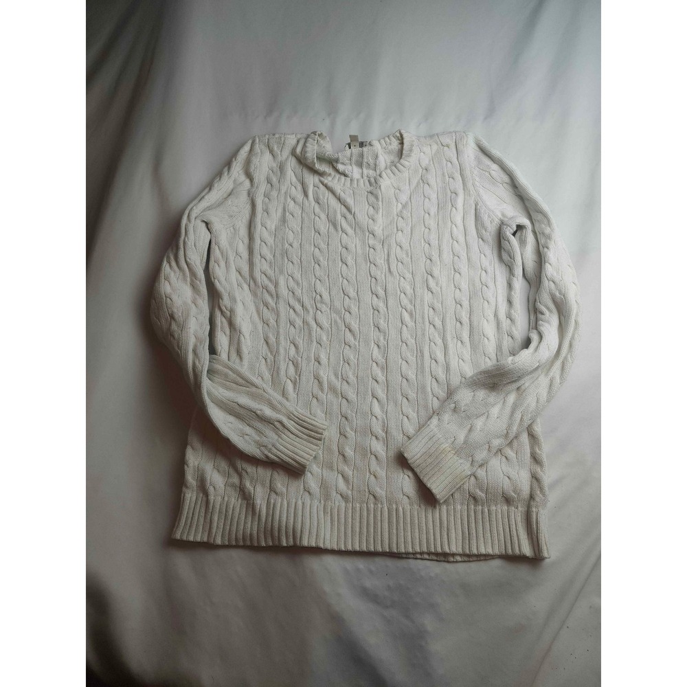 Talbots‎ Womens Ivory White Cable Knit Sweater Size Medium Long Sleeve Crew Neck